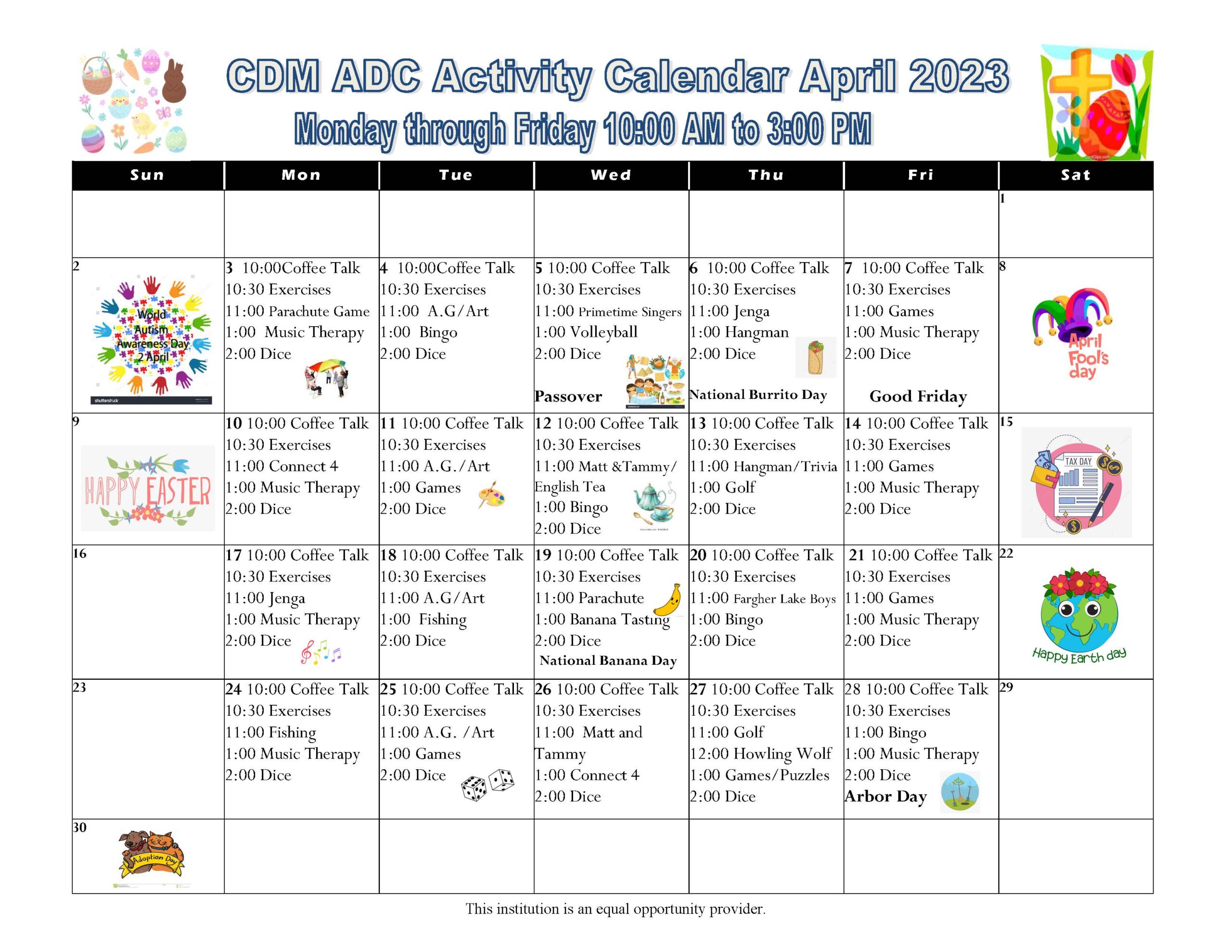 April-2023-Activity-Calendar - CDM Caregiving Services